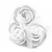 3 Soap Flowers in Heart Shaped Box - White Roses